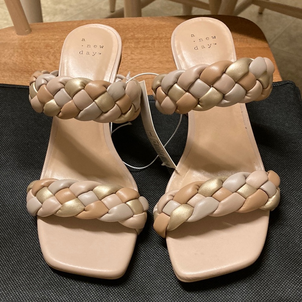 A New Day Basil Metallic Braided Heels